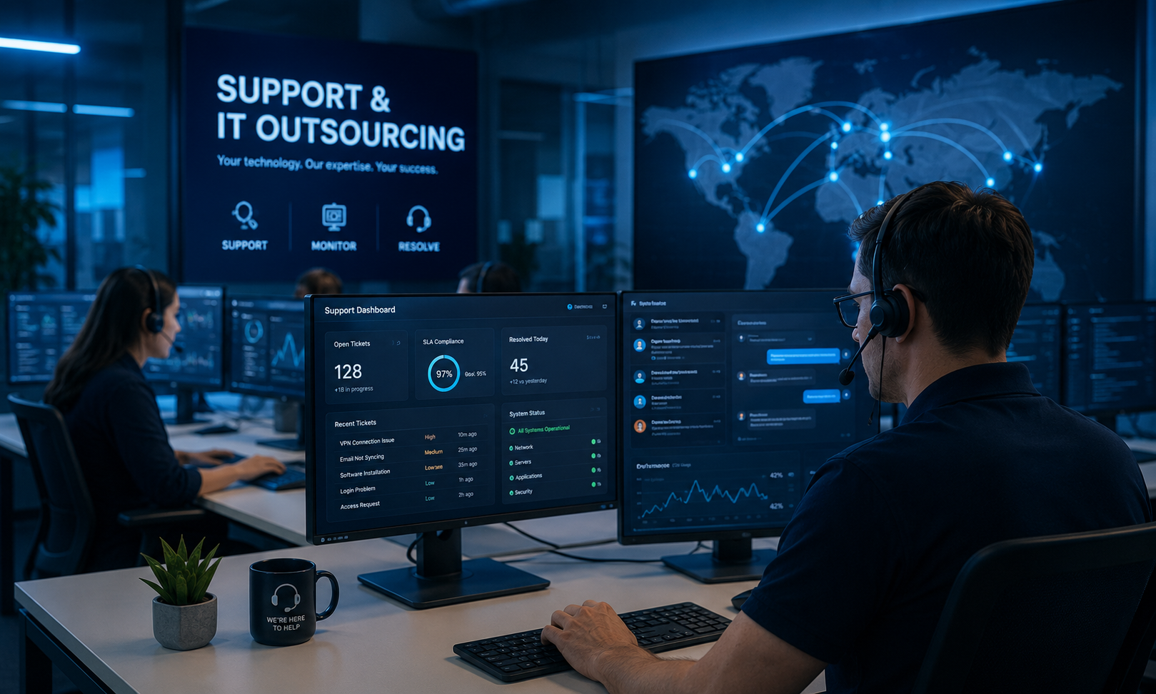 Managed IT support desk and operations dashboard