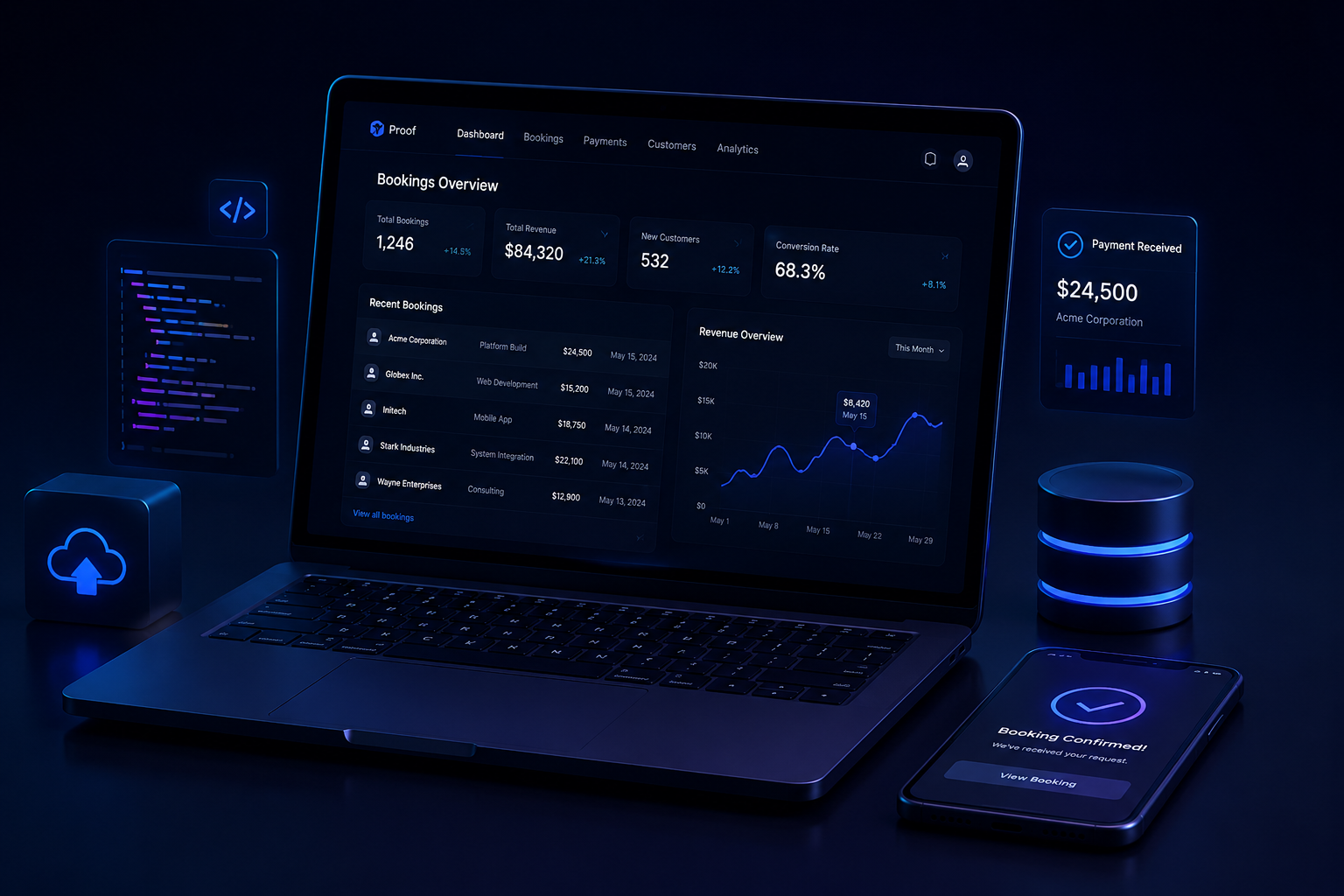 Custom booking-and-payments platform dashboard